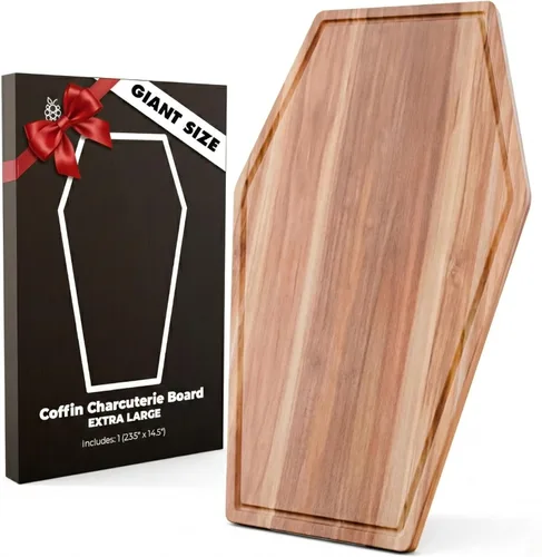 Vista 10 de Tabla de charcutería grande con forma de ataúd - Tabla de cortar de madera de acacia gótica con forma de ataúd 17x10.5 pulgadas, bandeja de servir