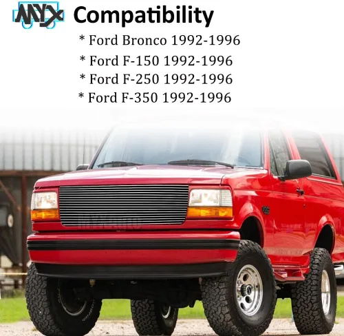 Vista 2 de Rejilla pulida delantera superior superior para Ford Bronco F-Series 1992-1997 Pickup F-150/F-250/F-350 Cromo Billet Grill Inserto de parrilla