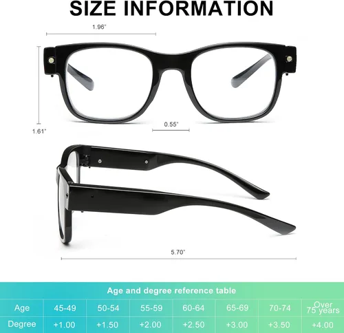 Vista 5 de SKYWAY Gafas de Lectura con Luz Recargables, Lectores LED Brillantes con Luces, Lentes de Visión Clara, Unisex