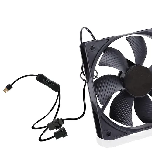 Vista 4 de Gebildet Paquete de 2 cables adaptadores de alimentación con interruptor de ventilador dual de 4 pines a USB, 1 a 2 vías, divisor USB a 4PIN 3PIN