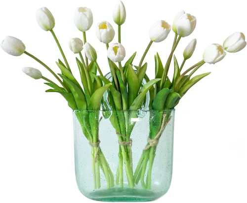 Vista 28 de DUYONE 15 flores de tulipanes artificiales, ramo de látex de tacto real, tulipanes falsos para oficina, boda, fiesta, hogar, cocina, jardín