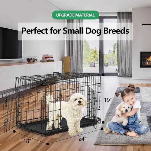 Vista 2 de Jaula para perros pequeños de 24 pulgadas, jaulas resistentes para perros pequeños, jaula plegable de alambre de metal con bandejas extraíbles