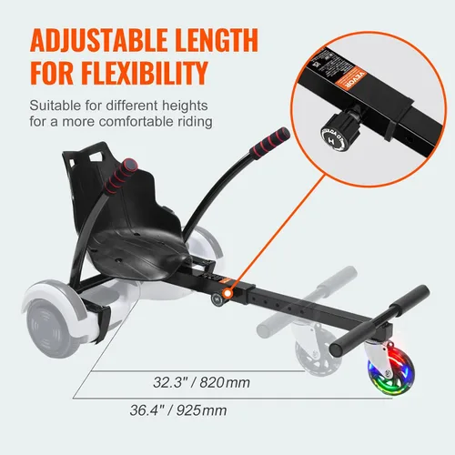 Vista 3 de VEVOR Hoverboard Seat Attachment, Adjustable Frame, 220 LBS Capacity, Fits 6.5" 8" 8.5" 10" Hoverboards, Go Kart Accessory for Kids & Adults