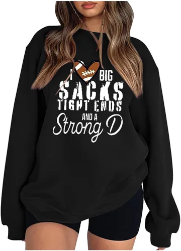 Vista 2 de OSFVNOXV Sudadera de gran tamaño para mujer, casual, lindo corazón, rugby, cuello redondo, sudadera con estampado de letras