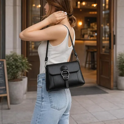 Vista 2 de Bolso cruzado de cuero para mujer, con múltiples bolsillos, bolso de hombro, bolsos y bolsos de mano, bolso de mano, bolso de mano con asa superior