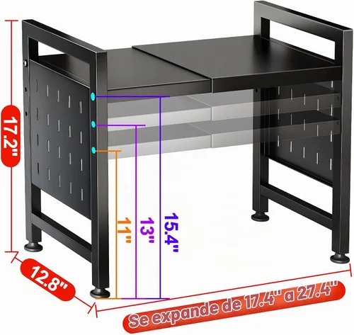Vista 8 de Kitstorack Estante ajustable para horno de microondas, estante para microondas resistente de 2 niveles con tablas de cortar, soporte para estantes
