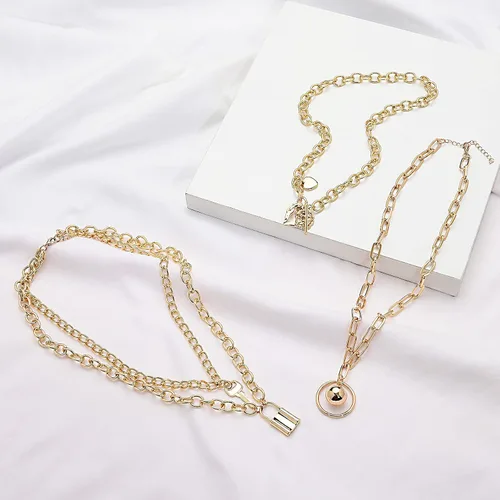 Vista 6 de Juego de 8 collares de cadena en tono plateado y dorado para mujeres, adolescentes y niñas y niños, collar colgante en capas con diseño multicolor