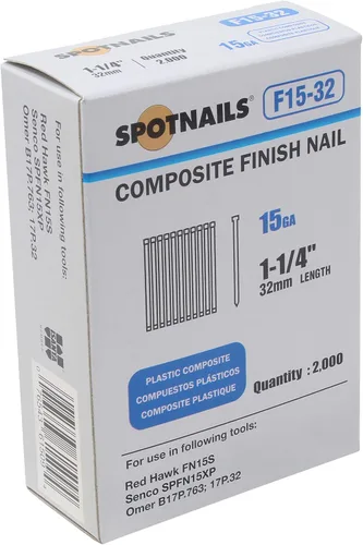Vista 2 de Spotnails F15-32 15GA 1-1/4" Clavo de acabado compuesto de plástico, 2000ct