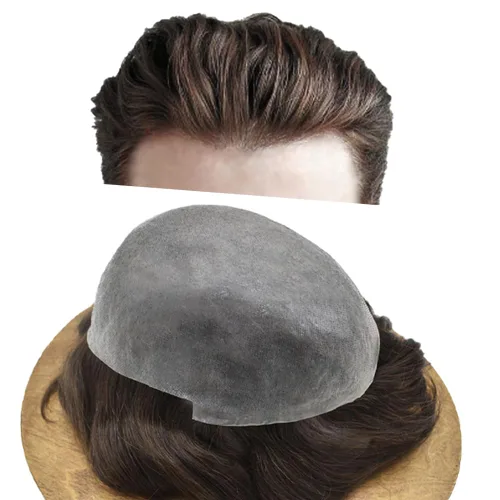 Vista 17 de Mens Toupee Europeo Cabello Humano Toupee Para Hombres Pieza De Pelo V-Looped Sistema De Cabello Para Hombres Piel Super Delgada Hombres Hairpieces