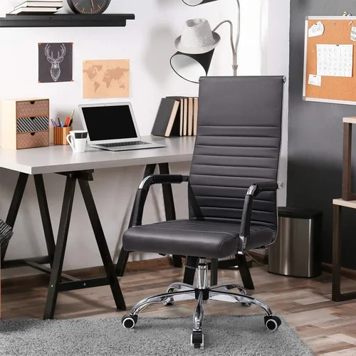 Vista 2 de Silla de oficina acanalada con respaldo alto, silla de escritorio de piel sintética, silla giratoria ajustable, silla de computadora