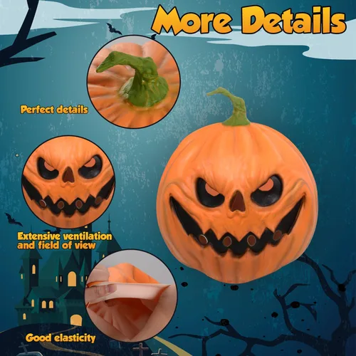 Vista 3 de HugOutdoor Máscara de calabaza aterradora de Halloween, accesorios de disfraces de látex, máscara de cabeza de calabaza para fiesta