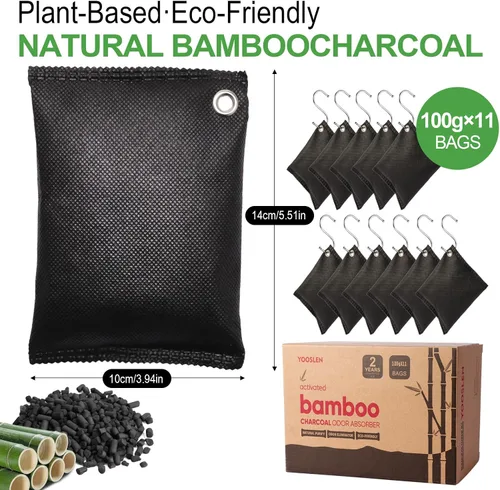 Vista 3 de Desodorante de carbón activado (11 x 3.53 oz), bolsas de purificación de aire de carbón de bambú, adecuadas para deshumidificar, hogar