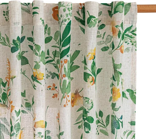 Vista 16 de MYSKY HOME Cortinas de lino transparentes de 45 pulgadas de largo para dormitorio, cocina, paneles de cortina florales, cortinas semicirverticales