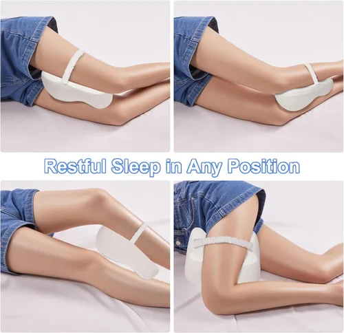 Vista 9 de Almohada de espuma viscoelástica para rodillas para dormir de lado, almohada para piernas con banda elástica para ciática, dolor de cadera