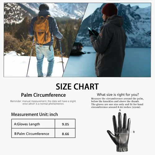 Vista 5 de Long Keeper Guantes de cuero de invierno para hombre, color negro, cálido, ciclismo, conducción, motocicleta, pantalla táctil, guantes de mensajes