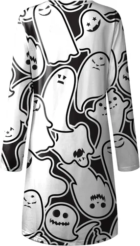 Vista 4 de Ropa de otoño para mujer, estampado de Halloween, casual, holgada, manga larga, ropa de vestir