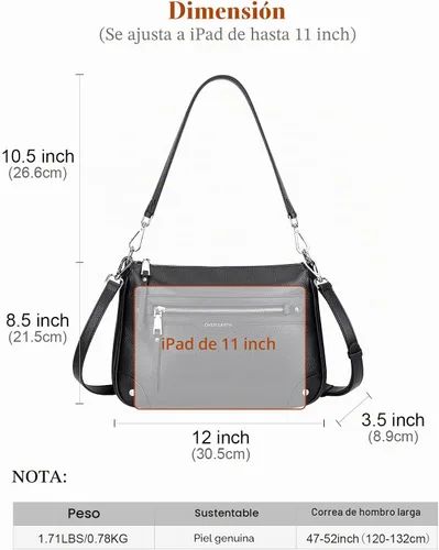 Vista 6 de Over Earth Soft Genuine Leather Crossbody Bags for Women with Multi Pockets 01-Negro