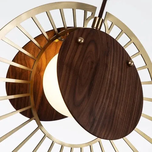 Vista 4 de Arte de madera de granja, decoración retro, ajustable, lámpara colgante de disco hueco, rústico, para cocina, isla de comedor, sala de estar