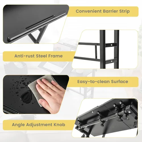 Vista 8 de COSTWAY Escritorio móvil de pie, carrito para laptop con escritorio abatible, mesa sobre la cama con ruedas, escritorio de computadora para estar