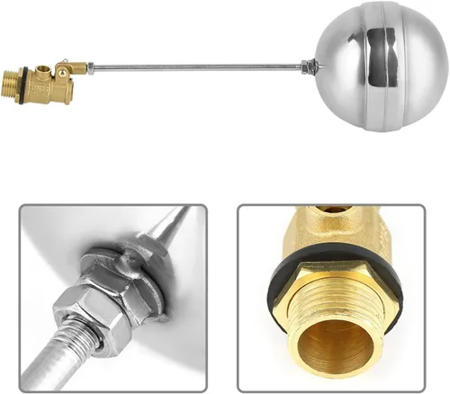 Vista 5 de Oumefar Válvula de flotador de latón DN15 G1/2 Rosca macho Bola de flotador de acero inoxidable Interruptor sensor de agua para tanque de agua