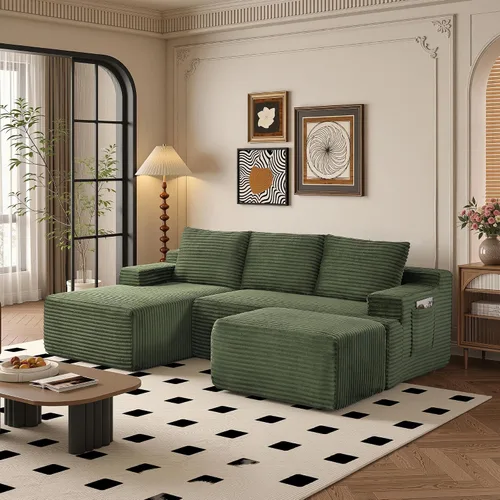 Vista 73 de Sofás seccionales de 105" para sala de estar, sofá cloud con forma de L tapizado, sofás modulares sin estructura rígida, sofá seccional moderno