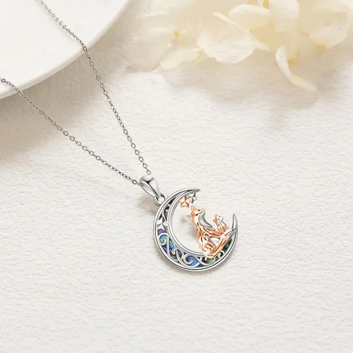 Vista 3 de Collar de Plata de Ley 925 con Colgante de Animal Lindo Collar de ZorroSerpienteUnicornioBúho en la LunaConejoCaballo Joyería para Mujeres, Mamá