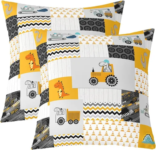 Vista 22 de Juego de 2 fundas de almohada de construcción de 16 x 16 pulgadas, fundas de almohada suaves para camiones, fundas de cojín para sala de estar