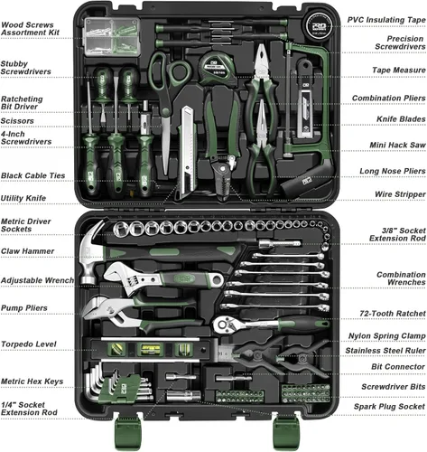 Vista 3 de Prostormer - Kit de herramientas de 259 piezas, juego de herramientas esenciales para el hogar, color verde All-Purpose Tools for Home, Office or