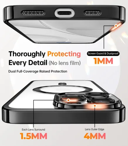 Vista 4 de Meifigno Funda diseñada para iPhone 16 Pro de 6.3 pulgadas, [Tarjeta con Purpurina y Correa para la Muñeca] [Compatible con MagSafe] Protección