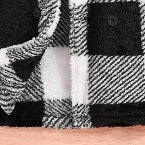 Vista 4 de Camisa de franela a cuadros para niños pequeños, bebés, niños y niñas, chaqueta de manga larga con botones, abrigo de sherpa de otoño