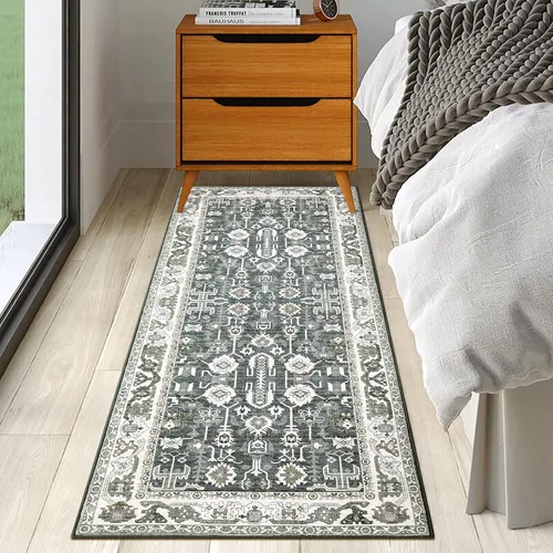 Vista 17 de FairOnly Alfombra bohemia lavable de 2 x 6 pies, estilo vintage, envejecida, tribal, antideslizante, no desprende pelusa, suave, plegable, alfombra