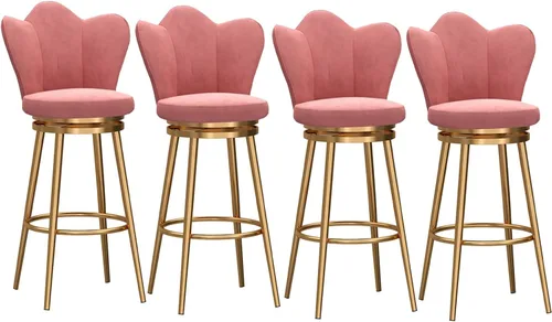 Vista 9 de Juego de 4 taburetes giratorios de terciopelo rosa, modernos taburetes tapizados de altura de mostrador con respaldo para isla de cocina, sillas