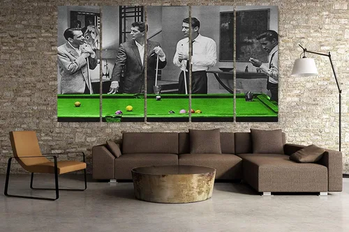 Vista 2 de Rat Pack Playin Pool Arte de Lienzo Colorido Decoración de Pared para el Hogar - Varios Tamaños (5 Piezas Mega)