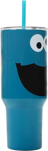 Vista 4 de Bioworld Sesame Street Cookie Monster - Vaso de acero inoxidable azul de 40 onzas con asa
