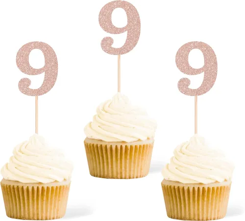 Vista 5 de Gexolenu 24 piezas doradas de doble cara para cupcakes de primer cumpleaños, decoración de pasteles, decoración de primera fiesta de cumpleaños Oro
