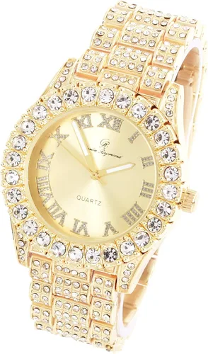 Vista 3 de Reloj de mujer con bisel grande de rocas, esfera de color con números romanos, totalmente cubierto en cristales - ST10327LA