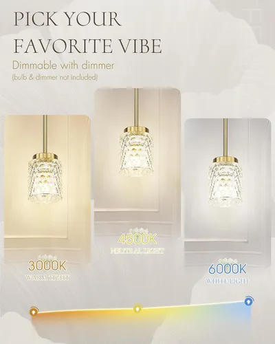 Vista 5 de FEMILA Lámpara Colgante Dorada, Accesorios de Iluminación Colgante de 4", Iluminación para Isla de Cocina, Vidrio Martilleado, Base E26, 4FY86MIL BG