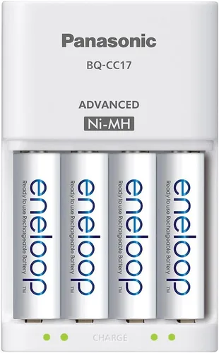 Vista 4 de Eneloop Panasonic Advanced - Cargador de batería de 4 celdas BQ-CC17SBA blanco y batería AA Ni-MH BK-3MCCA4BA 1.2V 4pk recargable