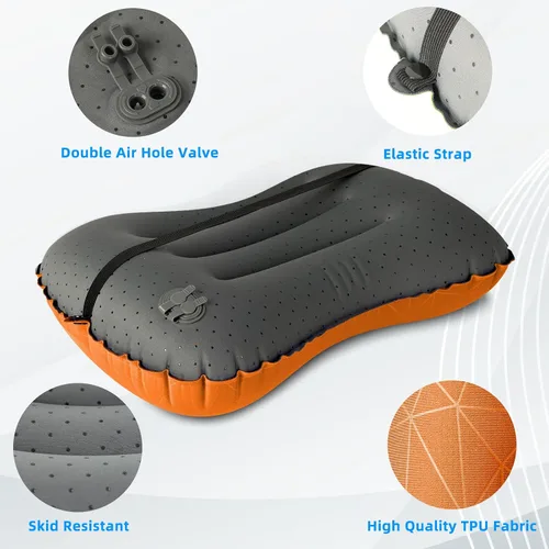 Vista 8 de Crisonky Almohada de camping – Almohada inflable – Almohadas de viaje para mochilero y avión, soporte lumbar 2.0 almohadas inflables, ultraligeras