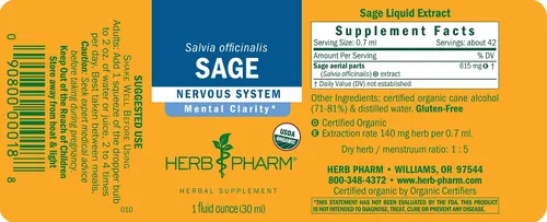 Vista 7 de Herb Pharm Extracto de hierbas líquido de salvia: para apoyo de claridad mental y salud cerebral Certificado orgánico, sin gluten, vegano, sin