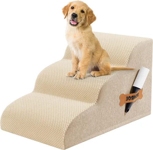 Vista 29 de Escaleras para perros Romrol, rampa para camas y sofás, escalones extra anchos para mascotas con cubierta duradera impermeable y antideslizante