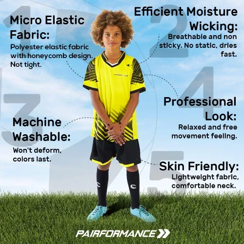 Vista 4 de PAIRFORMANCE Camisetas de fútbol para niños, uniforme de entrenamiento de equipo deportivo de 5 a 15 años, conjunto de camisetas y pantalones cortos