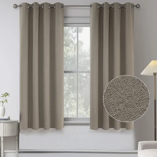 Vista 21 de KEQIAOSUOCAI Cortinas de lino 100% opacas de 100 pulgadas de largo, 2 paneles para dormitorio, estilo casa de campo moderna, completamente negro