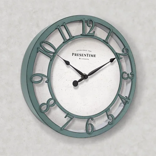 Vista 3 de Presentime & Co - Reloj de pared serie Farmhouse de 10 pulgadas, estilo Shiplap, silencioso, sin ticks, número arábigo 3D elevado, acabado verde