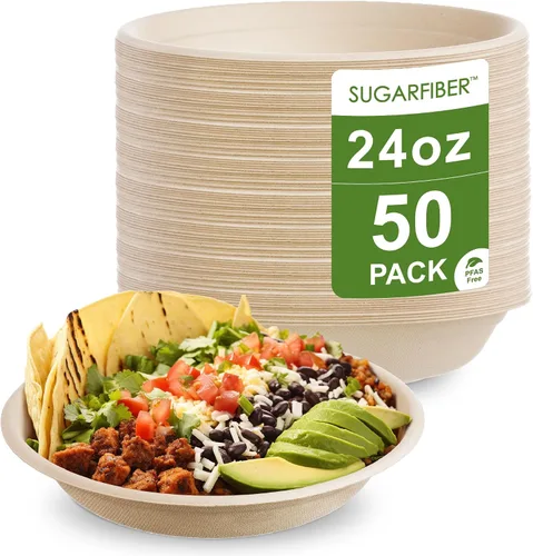 Vista 11 de Harvest Pack GOURMET SHOWCASE - [50 unidades] Cuencos de papel redondos de 12 onzas libres de PFAS - Cuencos de bagazo compostables, resistentes
