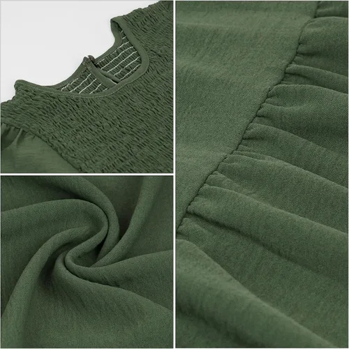 Vista 5 de ZOOMOON Vestido casual de otoño de manga larga para mujer, cuello redondo, cintura alta fruncida, vestidos largos escalonados