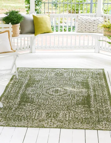 Vista 16 de Unique Loom Alfombra de la colección tradicional para exteriores, desgastada durante el tiempo (octágono de 5 pies y 3 pulgadas, azul/gris)