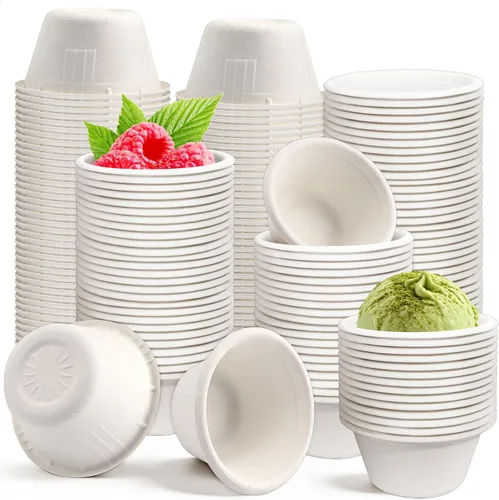 Vista 9 de 200 Piezas Cuencos Biodegradables de Caña de Azúcar Natural de 2 oz, Cuencos de Papel Desechables Cuencos para Sopa Compostables para Ensalada, Sopa