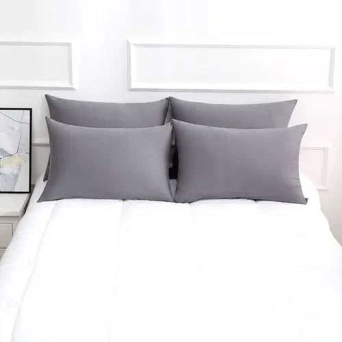 Vista 5 de Protectores/Fundas de Almohada de Algodón Tamaño Estándar con Cremallera Paquete de 2 Color Gris, Protectores de Almohada de Cama Refrescantes