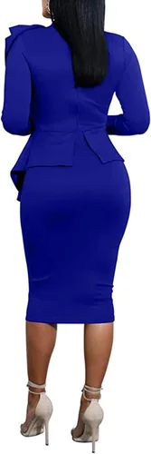 Vista 3 de WanMem Vestido de cóctel formal ajustado con péplum para mujer, manga corta, con lazo, volantes, vestido de tubo para fiesta